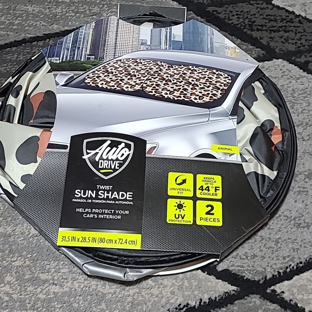 AUTO DRIVE LEOPARD PRINT TWIST SUN SHADE